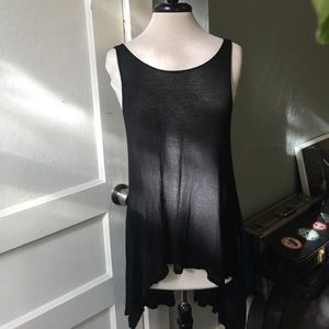 Semi Sheer Asymmetrical Open Back Black Gauze Tank